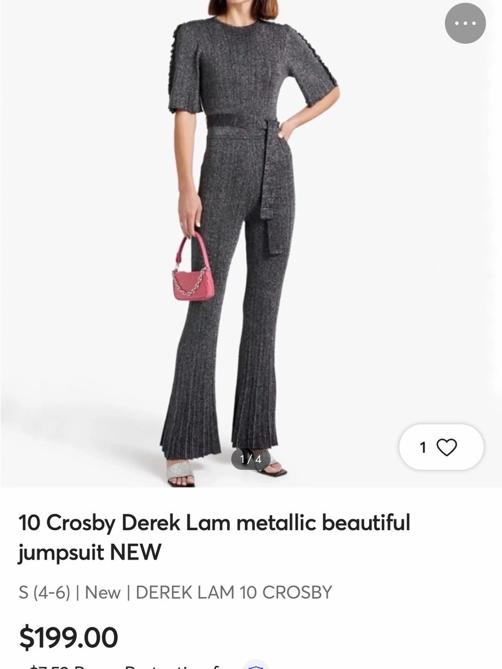 10 Crosby Derek Lam Metallic Gray Knit Belted Jumpsuit